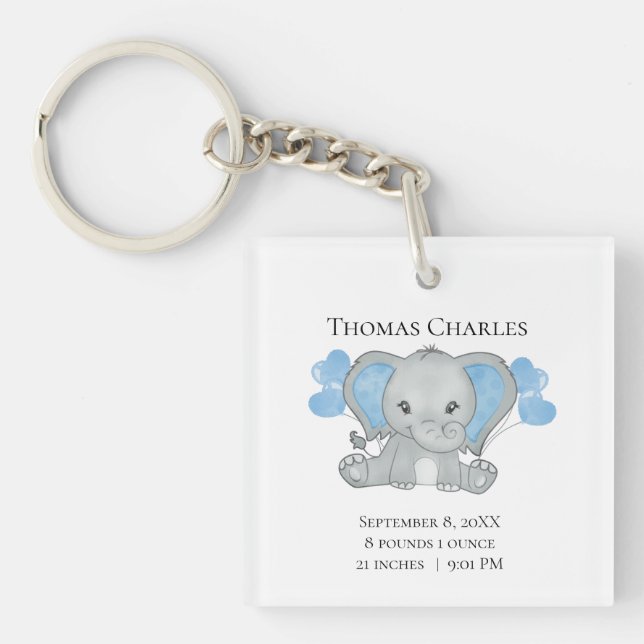 Llavero Nacimientos personalizados elefante azul gris azul (Frente)