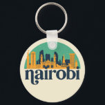 Llavero Nairobi Kenya Skyline Retro Cityscape Art<br><div class="desc">Diseño de ciudad de estilo vintage y retro con un hermoso paisaje, atracción turística y arte de paisajes urbanos. rascacielos Guay y artículos de ilustracion de silueta de construcción para turistas y viajeros. Perfecto como recuerdo para volver a casa cuando viaja por el mundo. Guarde la memoria de sus viajes...</div>