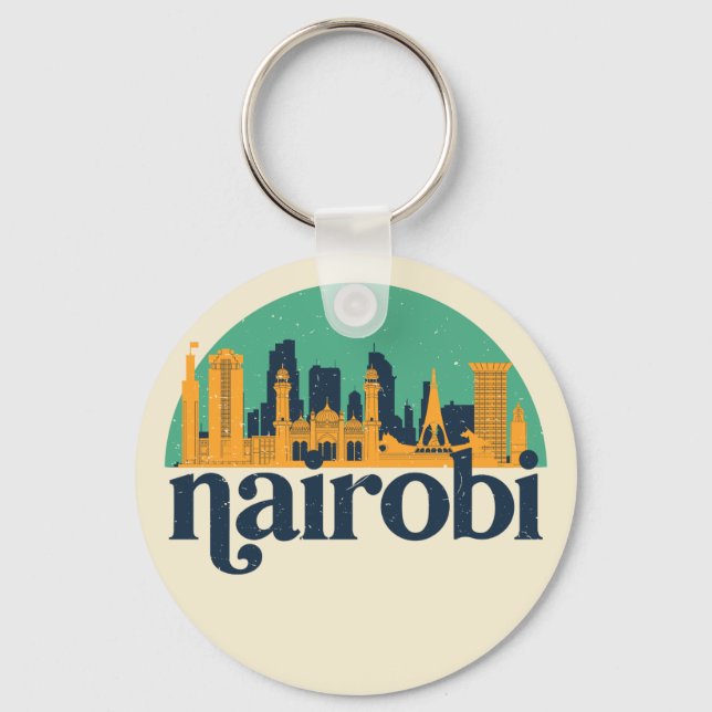Llavero Nairobi Kenya Skyline Retro Cityscape Art (Anverso)