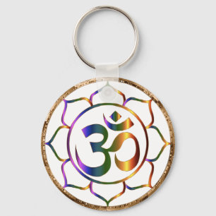 Llavero Namaste Aum (Om) y Lotus con borde de bronce dorad