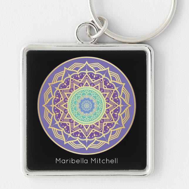 Llavero Namaste Purple Indigo Gold Turquoise Mandala Boho (Frente)