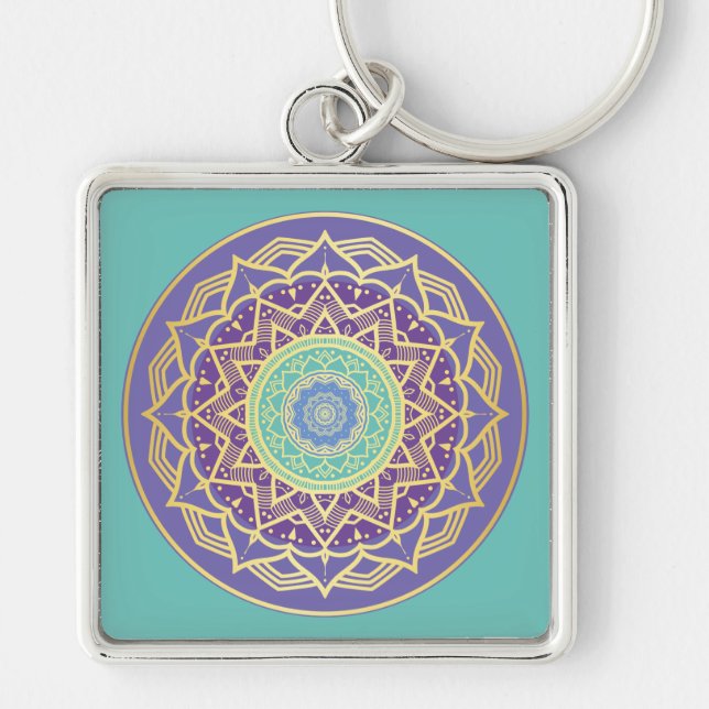 Llavero Namaste Purple Indigo Gold Turquoise Mandala Boho (Frente)