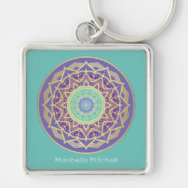 Llavero Namaste Púrpura Índigo Dorado Turquesa Mandala Boh