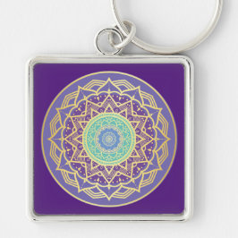 Llavero Namaste Púrpura Índigo Oro Turquesa Mandala Boho 