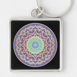Llavero Namaste Púrpura Índigo Oro Turquesa Mandala Boho 