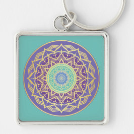 Llavero Namaste Púrpura Índigo Oro Turquesa Mandala Boho 