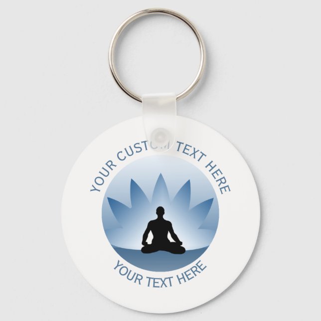 Llavero Namaste Yoga Lotus Pose Flower Blue Personalizado (Anverso)