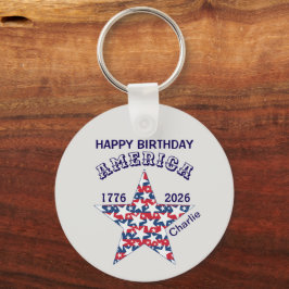 Llavero Name, Photo or Logo, Happy Birthday America Round