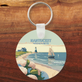 Llavero Nantucket Beach Hydrangeas Lighthouse Bote Retro
