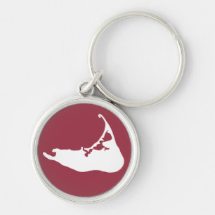 Llavero Nantucket Island Map Keychain en blanco y frambues