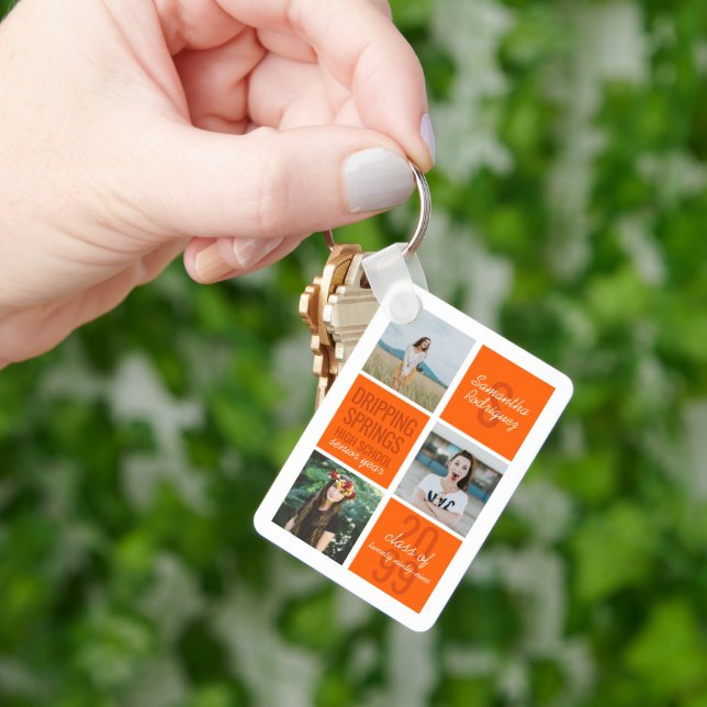 Llavero Naranja 4-Photo Fun Boxes Clase Año Keychain (Mano)