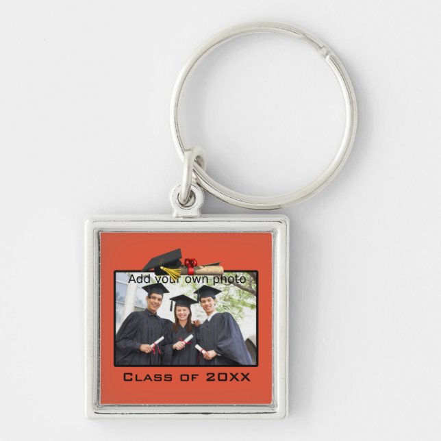 Llavero Naranja Añadir tu foto / año de graduación (Frente)