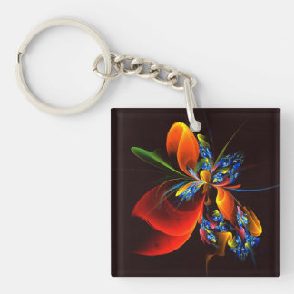 Llavero Naranja azul Floral Moderno Resumen Patrón de arte