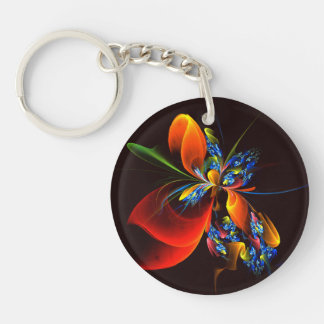 Llavero Naranja azul Floral Moderno Resumen Patrón de arte