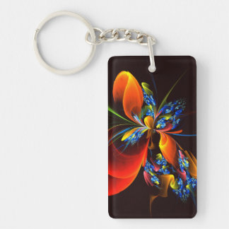 Llavero Naranja azul Floral Moderno Resumen Patrón de arte