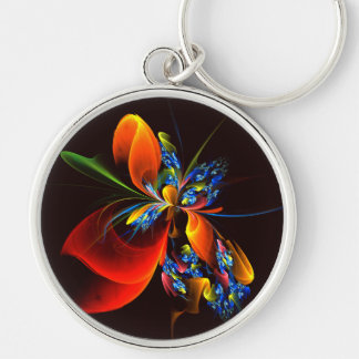 Llavero Naranja azul Floral Moderno Resumen Patrón de arte