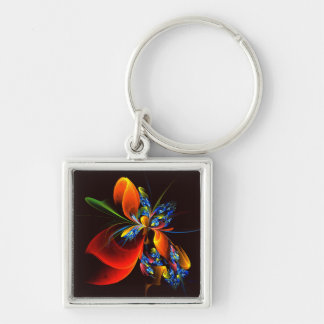 Llavero Naranja azul Floral Moderno Resumen Patrón de arte