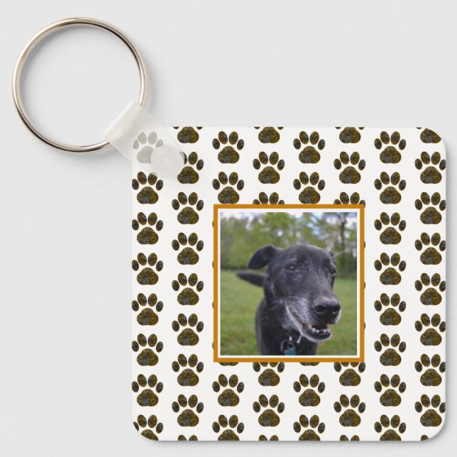 Llavero Naranja blanco de la silueta de traza animal Hallo (Anverso)