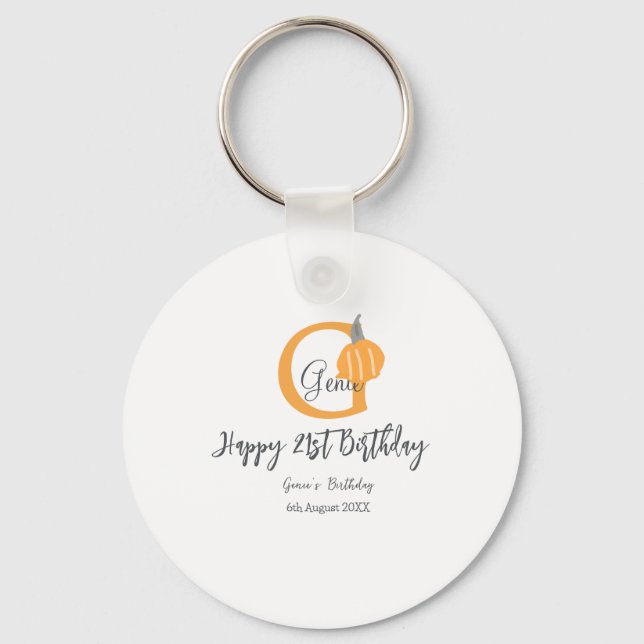 Llavero Naranja calabaza otoño cumpleaños 21 gris pastel o (Anverso)