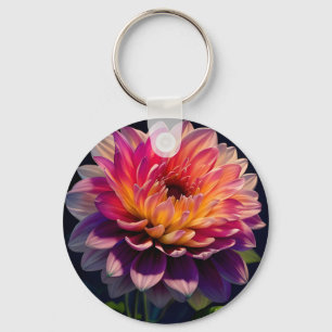 Llavero Naranja caliente y flor de Dahlia rosa