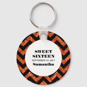 Llavero Naranja Chevron Purpurina Sweet 16 Keychain