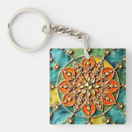 Llavero Naranja colorido, Keychain acrílico azul y amarill