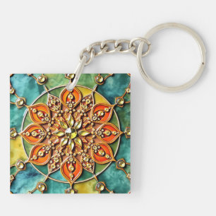 Llavero Naranja colorido, Keychain acrílico azul y amarill