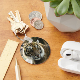 Llavero Naranja con rayas negras foto de tigre de Bengala