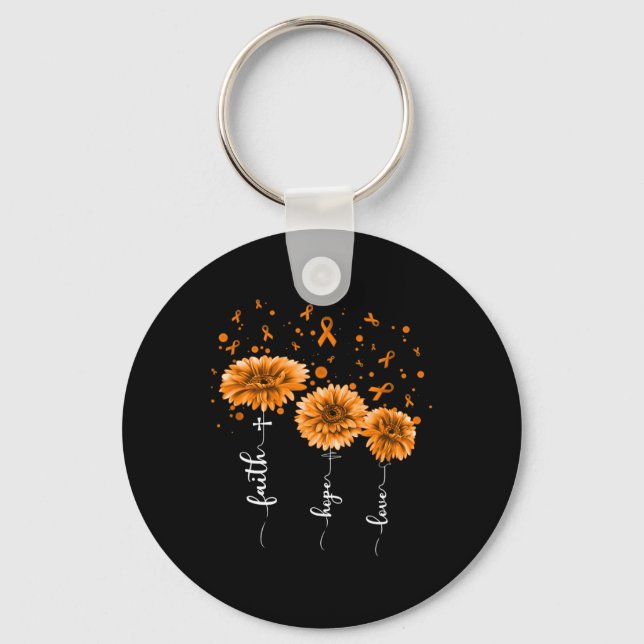 Llavero Naranja Daisy Flower Leukemia Conciencia (Anverso)