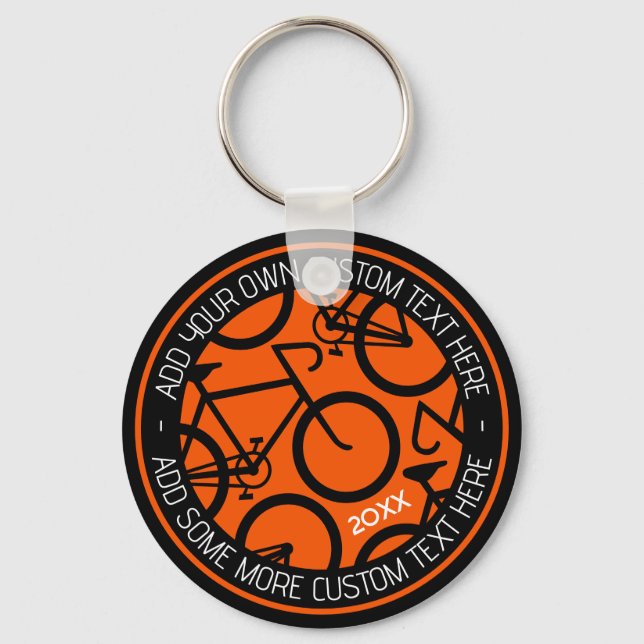 Llavero Naranja de bicicleta de texto personalizado y negr (Anverso)