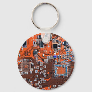 Llavero Naranja de la placa de circuito del geek de la com