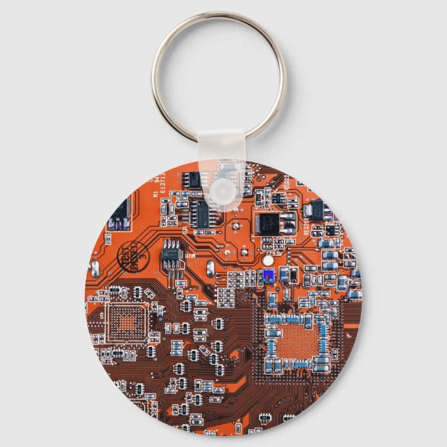 Llavero Naranja de la placa de circuito del geek de la com (Anverso)