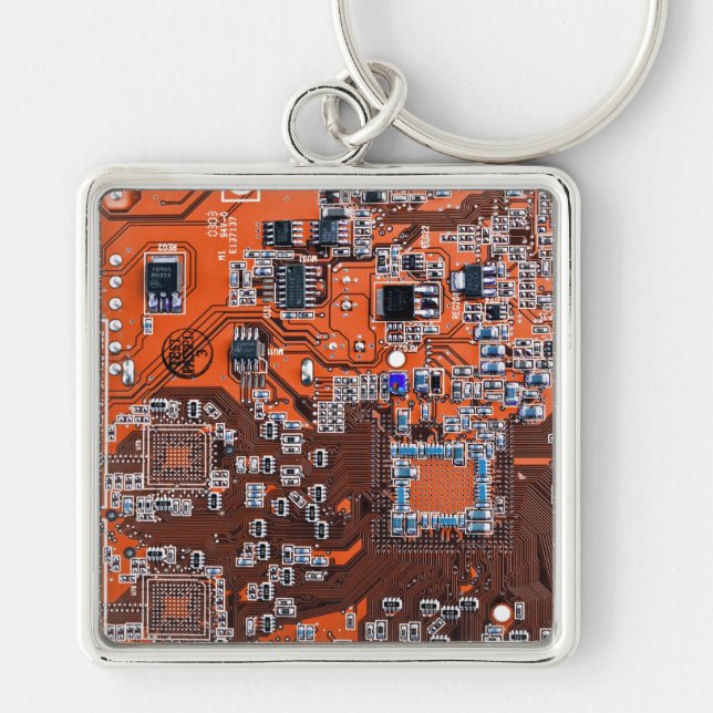Llavero Naranja de la placa de circuito del geek de la com (Frente)