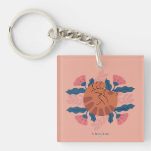 Llavero Naranja de personalizable Tabby Flowers Cat & Mati