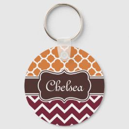 Llavero Naranja Entramado Maroon Chevron Patrones Marrón N