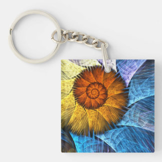 Llavero Naranja floral Azul amarillo abstracto arte