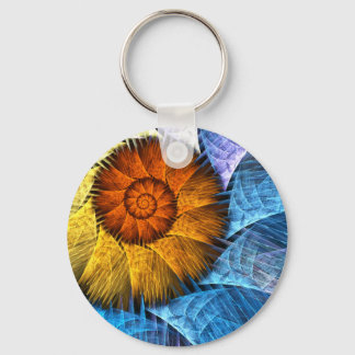 Llavero Naranja floral Azul amarillo abstracto arte