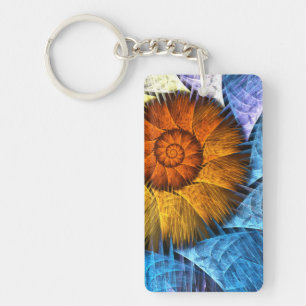 Llavero Naranja floral Azul amarillo abstracto arte