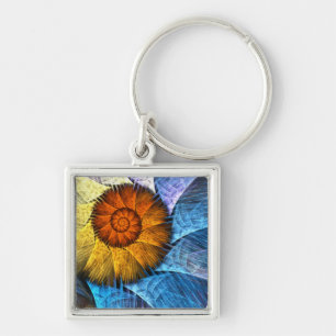 Llavero Naranja floral Azul amarillo abstracto arte