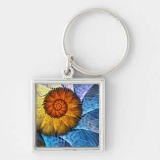 Llavero Naranja floral Azul amarillo abstracto arte