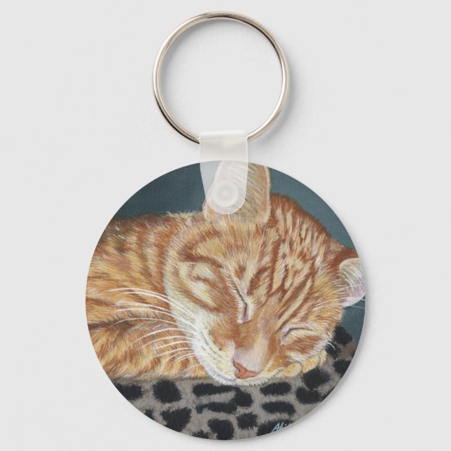 Llavero Naranja Ginger Tabby mientras dormía el arte de pi (Anverso)