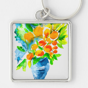 Llavero Naranja kumquat frutal arte acuarela
