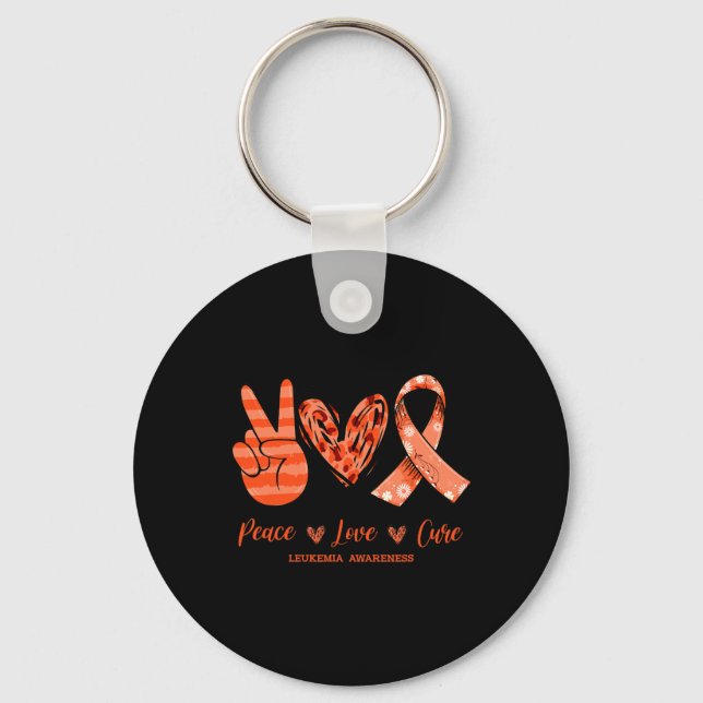 Llavero Naranja Leopard Peace Love Cure Leukemia Sensibili (Anverso)