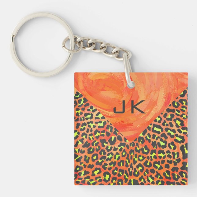 Llavero Naranja leopardo y monograma amarillo (Frente)