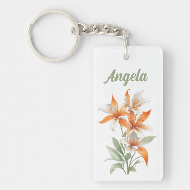 Llavero Naranja Lily Flowers Personalizado (Frente)