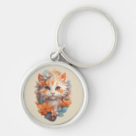 Llavero Naranja lindo Floral Kitty Cat