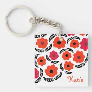 Llavero Naranja moderno y floral roja personalizada