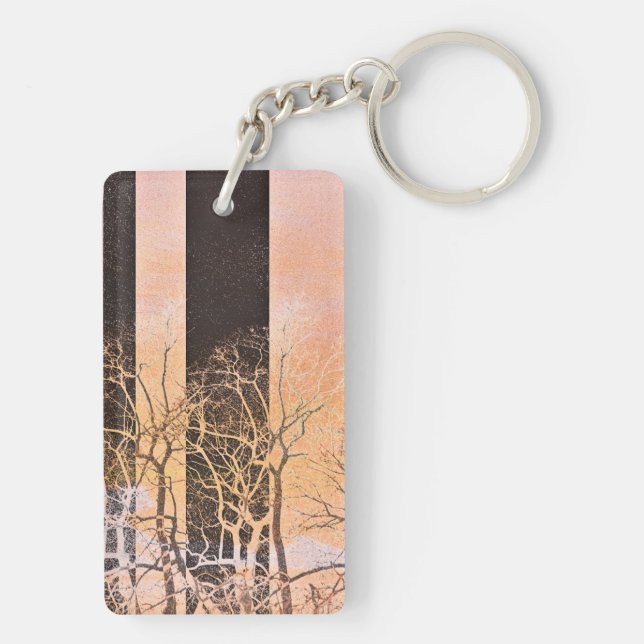 Llavero Naranja negro rayas ramas arte digital (Atrás)