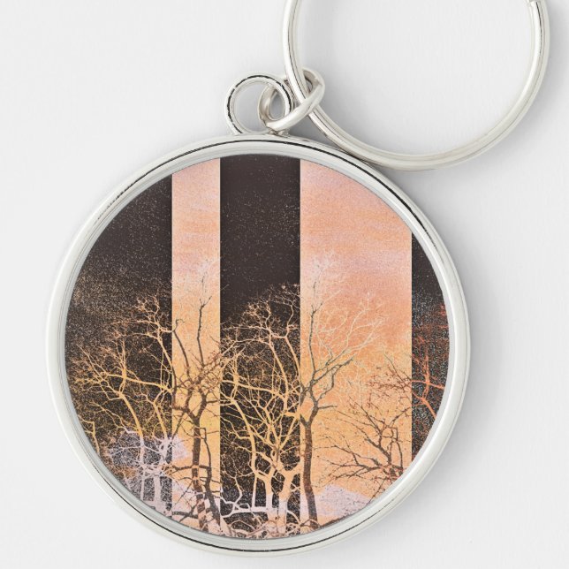 Llavero Naranja negro rayas ramas arte digital (Frente)