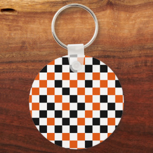 Llavero Naranja Negro y Blanco Cuadros 